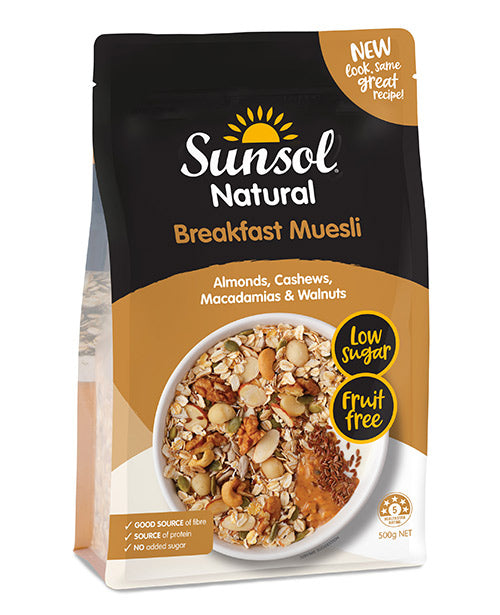Sunsol Natural Breakfast Muesli Almonds, Cashews, Macadamias & Walnuts 500g