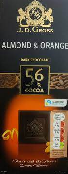 J.D.GROSS ALMOND & ORANGE DARK CHOCOLATE 56% COCOA