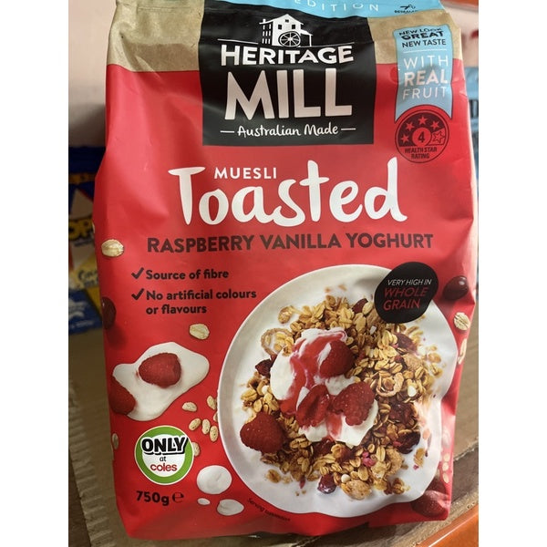 Heritage Mill Australia Made Toasted Muesli Raspberry Vanilla Yoghurt 750g